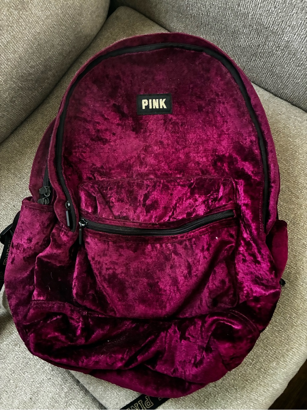 PINK Victoria's Secret Plush Velvet Deep Wine Backpack